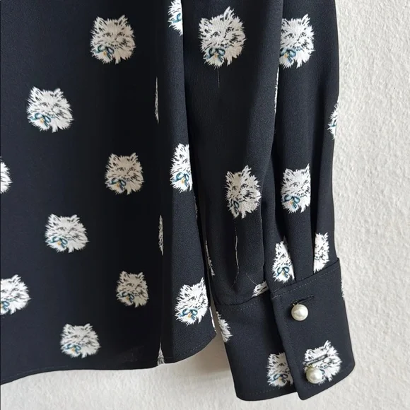 Kate Spade Black Shirt with Cat Pattern size xs - Picture 8 of 10